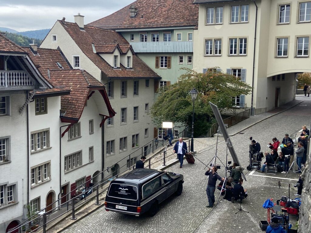 Ein Blick von oben auf die Dreharbeiten in Aarau.